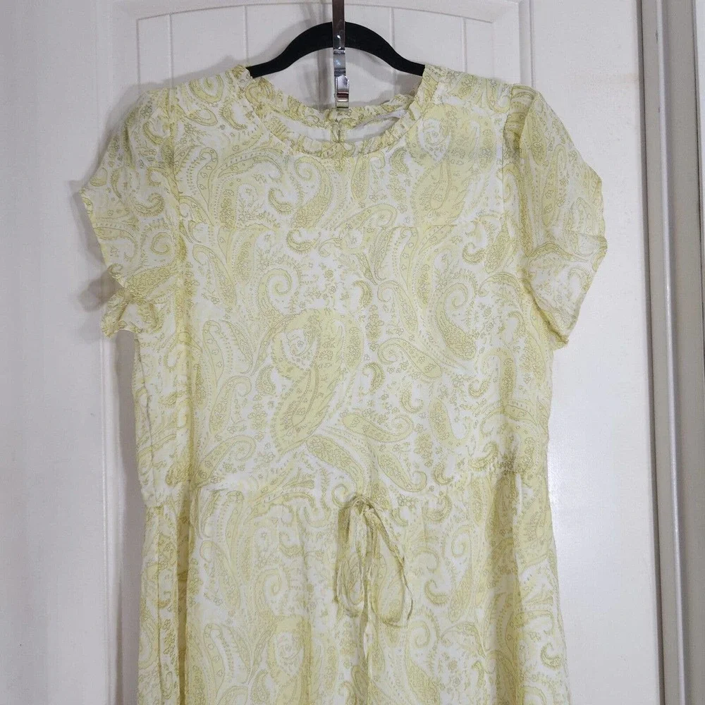 Lucky Brand Women Dress Ariel Tiered Maxi Ruffle Yellow Paisley Floral Prairie S - Picture 5 of 15